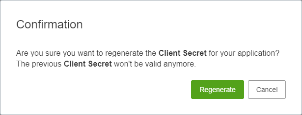 Client Secret regeneration confirmation dialog