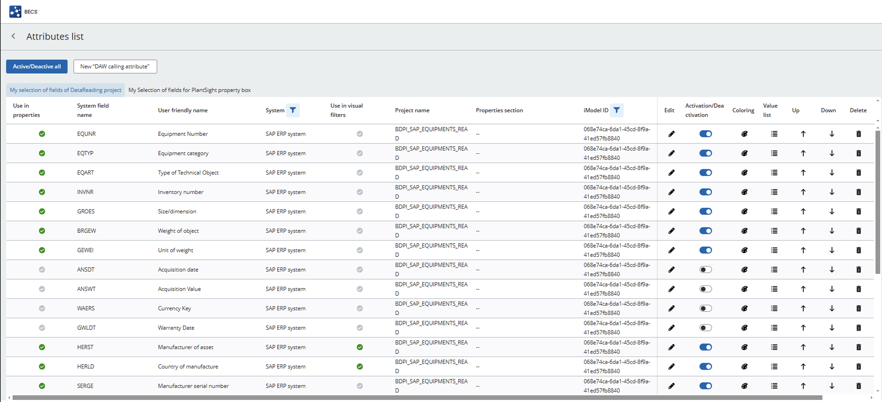 Example 4: A list of SAP integration packages being added to an iTwin to enrich its data.